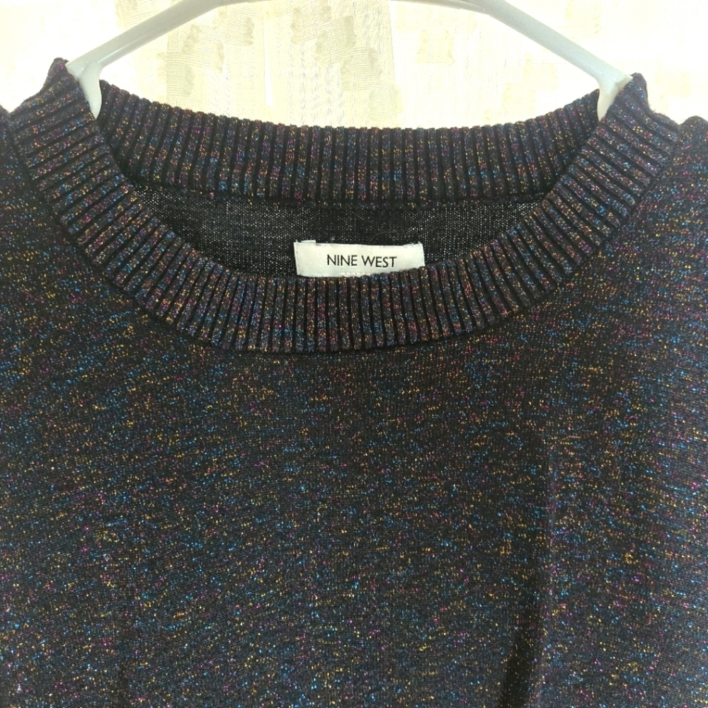 Nine West Womens Glittered Crewneck Sweater Size MED Black Multicolor Metallic - Picture 3 of 7